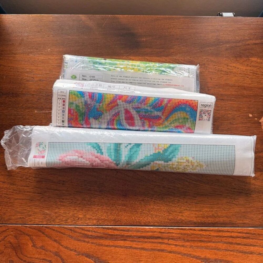 3 Diamond Painting Kits Floral Abstract Green Craft Lot Open/Unused